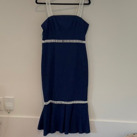 STAUD A-line Mermaid Dress, Blue and White, Size 8 - Picture 2 of 5